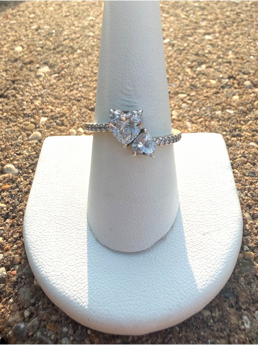 Pandora Sterling Silver Double Heart CZ Ring Size 9 (60)